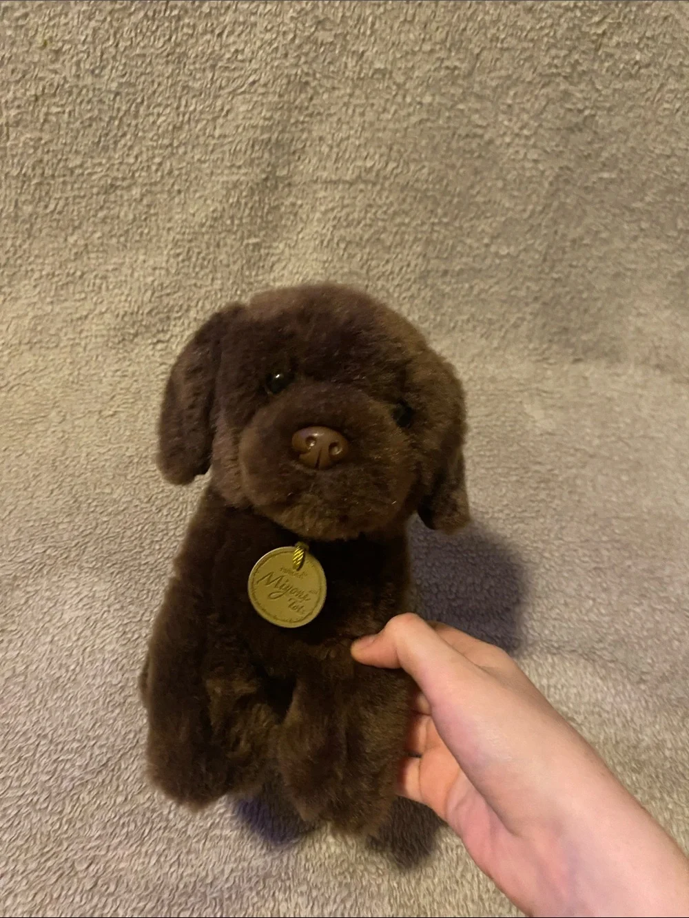 Plush Brown Puppy Stuffed Animal with Gold Tag